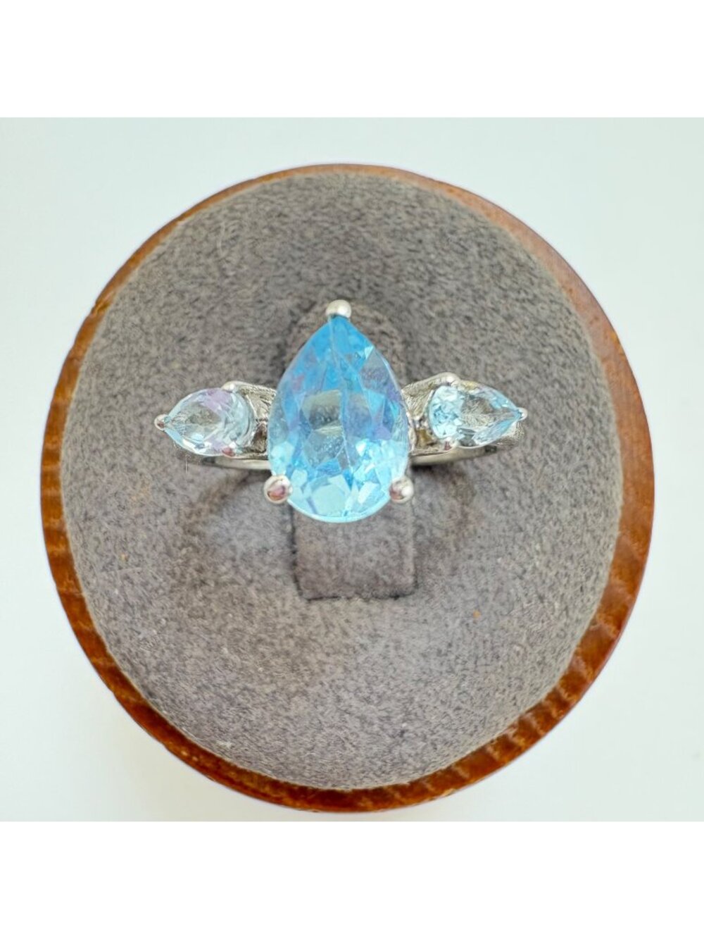 Pear Shape Blue Topaz & Sterling Silver 925 Statement Ring Size 6